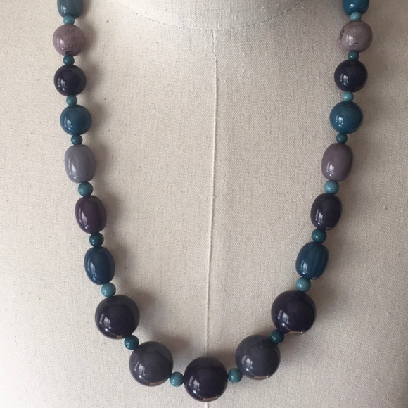 Oversized Blue, Green, and Turquoise Bead Statement Necklace (30.5in) - Picture 2 of 6